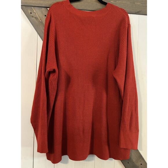 Lane Bryant Woman’s Pullover Sweater Sz 26/28 Red Orange Cable Knit Cotton - Picture 5 of 7